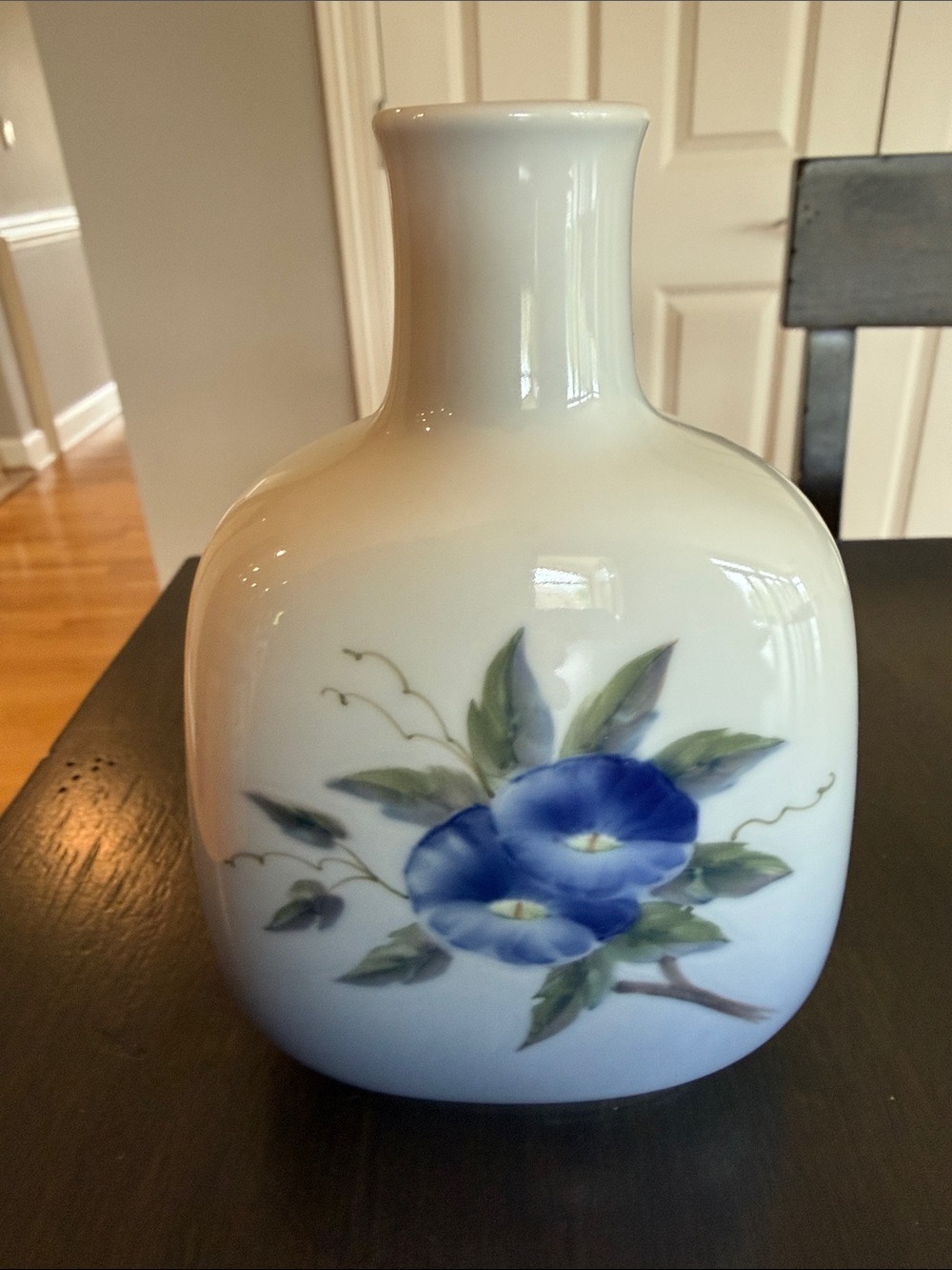 Royal Copenhagen White Porcelain Vase with Blue Morning Glory Motif
